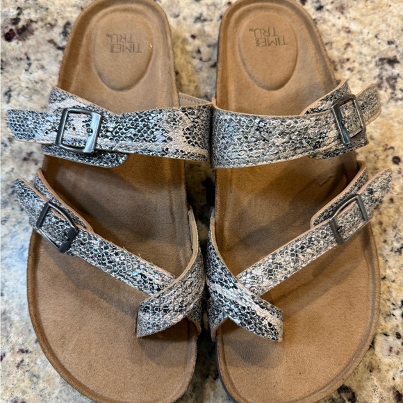 Time and Tru Snake Print Buckle Sandals - Picture 1 of 5